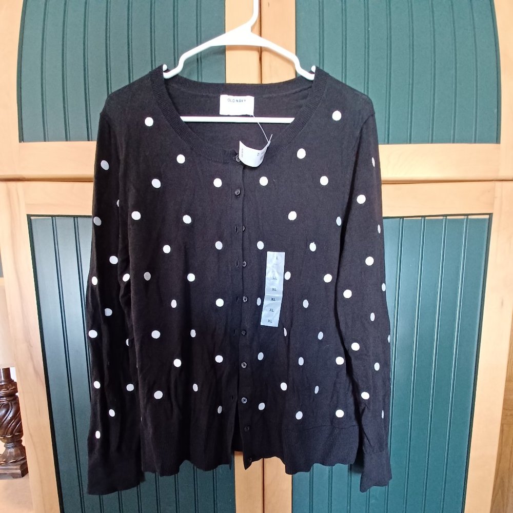 Old Navy Polka Dot Black Cardigan Sweater Size XL NWT